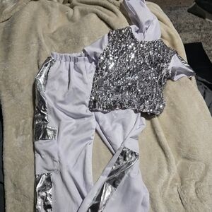 Weissman Silver and White Sequin Jumpsuit